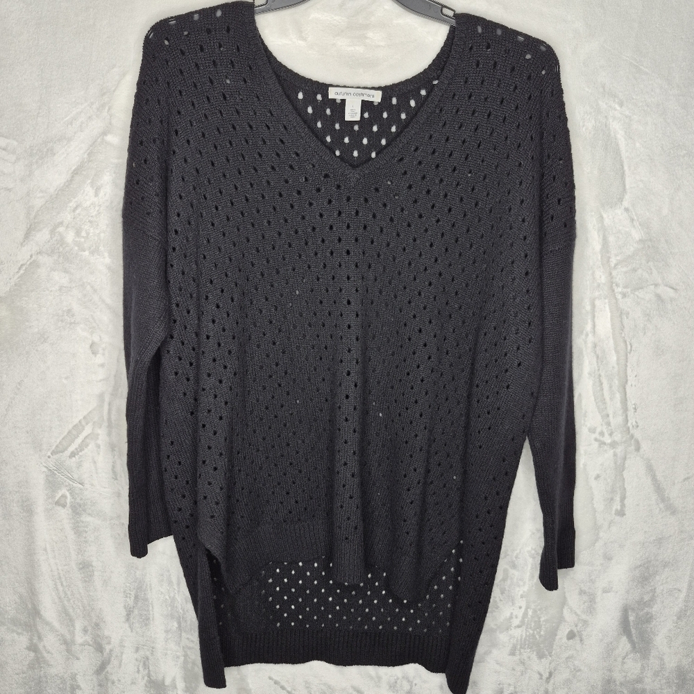 Autumn Cashmere Tunic Long Open Knit Oversized V Neck‎ Sweater Size Large